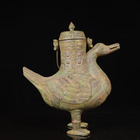 An Archaic Bronze Mandarin Duck Ewer