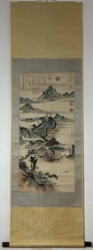 A Chinese Vertical Scroll Ink Painting of Landscape and Figure on Paper,Tang Dai