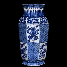 A Rare Blue and White Melon and Fruit Pattern Vase