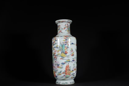 A Rare Famille-Rose Auspicious Cloud,Character and Story Pattern Vase