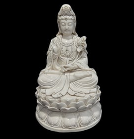 A Solemn Blance-De-Chine Statue of Avalokitesvara