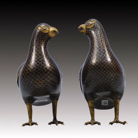A Pair of Exquisite Cloisonne Quail Ornaments