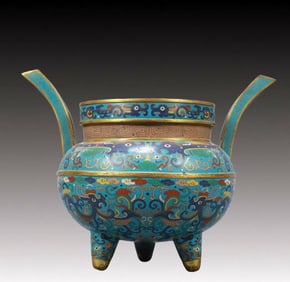 An Exquisite Cloisonne Phoenix Pattern Double-Ears and Tripod Censer