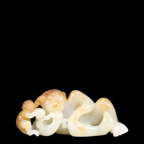 An Exquisite Greenish Jade Monkey Ornament