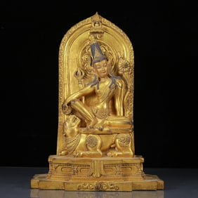 A Solemn Gilt Bronze Statue of Avalokitesvara, With Inscription