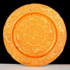An exquisite gilt bronze plate with floral and auspicious animal patterns