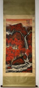 A Chinese Vertical Scroll Ink Painting of Landscape on Paper,Li Keran
