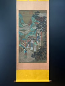 A Chinese Vertical Scroll Ink Painting of Woman on Silk,Chou Ying