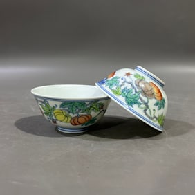 A Pair of Exquisite Doucai Pumpkin Pattern Cups