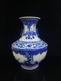 A Rare Blue and White Character and Story Pattern Double-Ears Vase