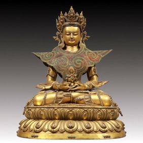 A Solemn Gilt Bronze Statue of Tara, Inlaid Gems
