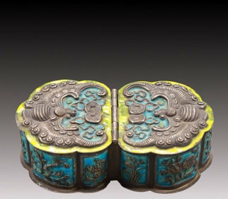 A Superb Silver Blueing 'Flower& Bat' Box