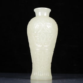 An Exquisite White Jade Lotus Pattern Vase
