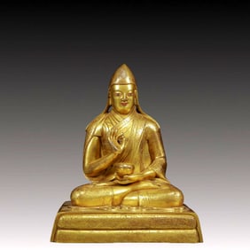 A Solemn Gilt Bronze Statue of Tsongkhapa
