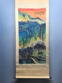 A Chinese Vertical Scroll Ink Painting of Landscape on Paper,Guan Shanyue