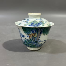 An Exquisite Doucai Landscape and Figure Pattern Cover Cup