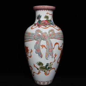 A Rare Famille-Rose Lion Pattern Vase