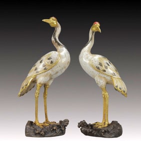 A Pair of Rare Cloisonne Pine Ornament