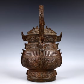 A Rare Bronze Phoenix Pattern Vase,With Inscription
