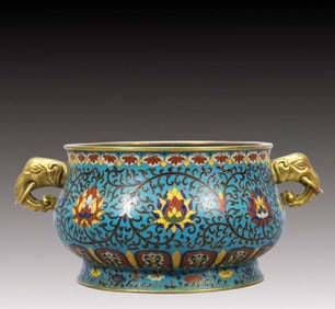 An Exquisite Cloisonne Lotus Pattern Elephant-Ears Censer