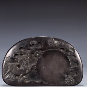 A Rare Kylin Pattern Inkstone,With poem