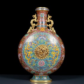 A Huge Cloisonne Dragon and Phoenix Pattern Double-Ears Vase