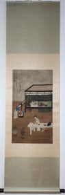 A Chinese Vertical Scroll Ink Painting of Woman on Silk,Tang Yin