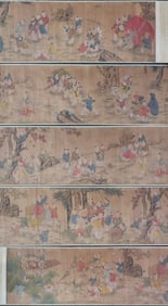 A Chinese Hand Scroll Ink Painting of Character and Story on Silk,Gu Luo