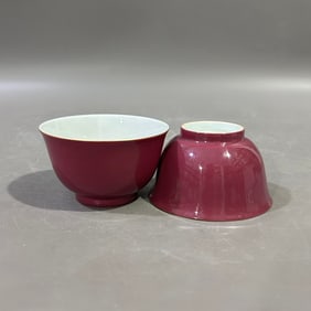 A Pair of Exquisite Ruby Red-Glazed Famille-Rose Lotus Pattern Cups