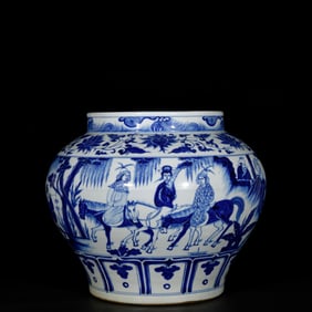 A Rare Blue and White Character and Story Pattern Jar