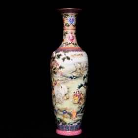 A Rare Famille-Rose Painted Gold Character and Story Pattern Vase