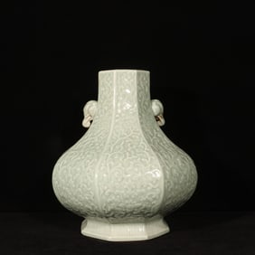 An Exquisite Celadon Glazed Lotus Pattern Elephant-Ears Vase