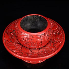 An Exquisite Carved Red Lacquer Flower Pattern Cup