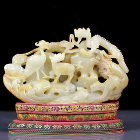 An Exquisite Greenish Jade Auspicious Beast Pattern Ornament