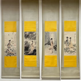 A Set of Chinese Vertical Scroll Ink Painting of Woman on Paper,Fu Baoshi