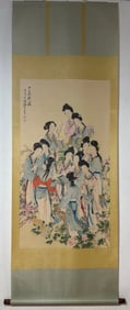 A Chinese Vertical Scroll Ink Painting of Flower and Figure on Paper,Zhang Daqian