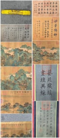 A Chinese Hand Scroll Ink Painting of Landscape and Figure on Silk,Wang Ximeng