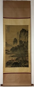 A Chinese Vertical Scroll Ink Painting of Landscape and Figure on Silk,Shen Zhou