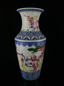 A Rare Blue and White Famille-Rose Character and Story Pattern Vase