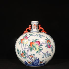 An Exquisite Doucai Lotus and Peach Pattern Dragon-Ears Vase