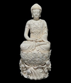 A Solemn Blance-De-Chine Statue of Sakyamuni