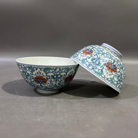 A Pair of Exquisite Doucai Lotus Pattern Bowls