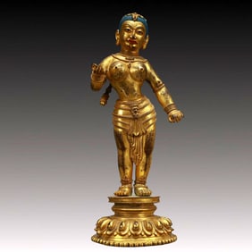 A Solemn Gilt Bronze Statue of Avalokitesvara