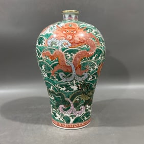 A Rare Famille-Rose Painted Gold Seawater,Fish and Dragon Pattern Vase