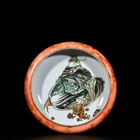 An Exquisite Famille-Rose Painted Gold Cabbage and Insect Pattern Brush Washer