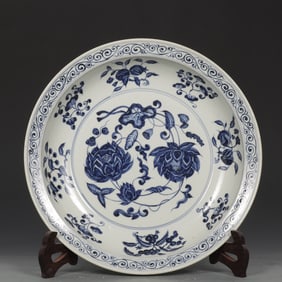 A Rare Blue and White Flower and Fruit Pattern Plate