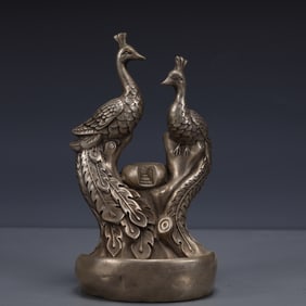 An Exquisite Silver-plated Bronze peacock Ornament