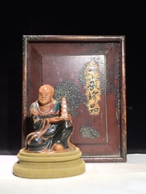 An Exquisite Shoushan Stone Painted Color Arhat Ornament