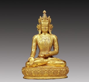 A Solemn Gilt Bronze Statue of Avalokitesvara