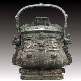 A Rare Bronze Beast-Face Pattern Jar,With Inscription
